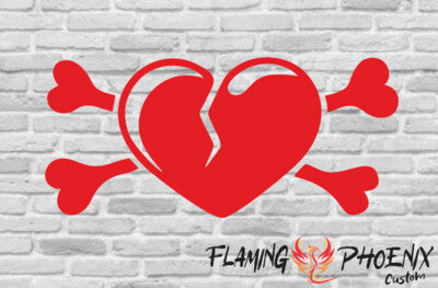 Vinyl sticker broken heart with bones