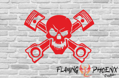 Vinyl sticker skull with pistons