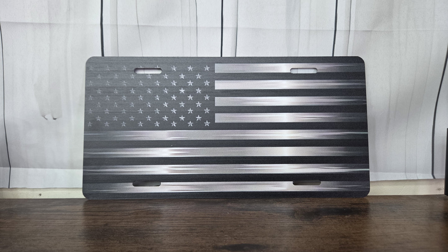 USA Flag B&W Metal Sign